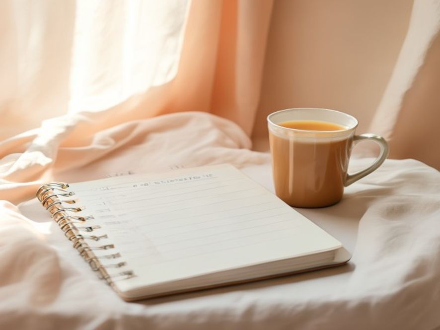 Minimalist notebook with habit tracking chart and coffee for learning habit science